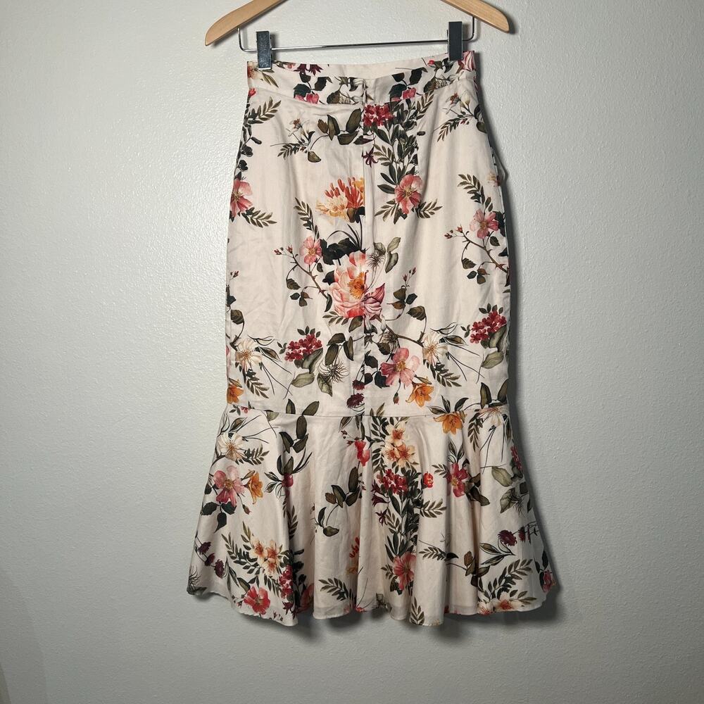 Antonio Melani Women’s Pencil Skirt Size 2 Cream Floral Peplum Ruffle - Picture 5 of 10